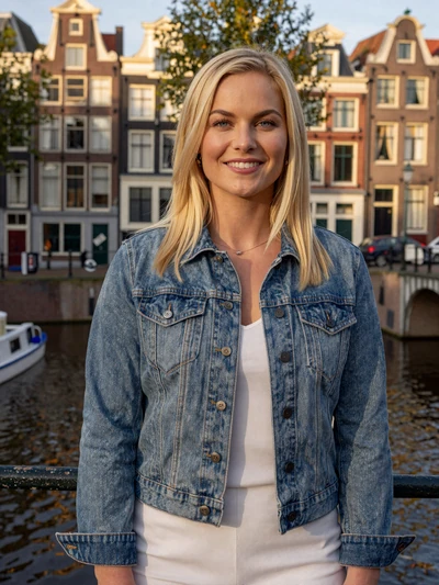 Lotte, 31, Dutch woman with blonde hair near an Amsterdam canal bridge looking for love