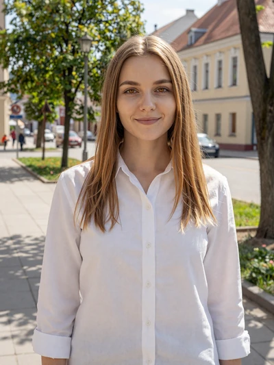 Ruta, 25, Lithuanian woman with light brown hair on Gediminas Avenue in Vilnius