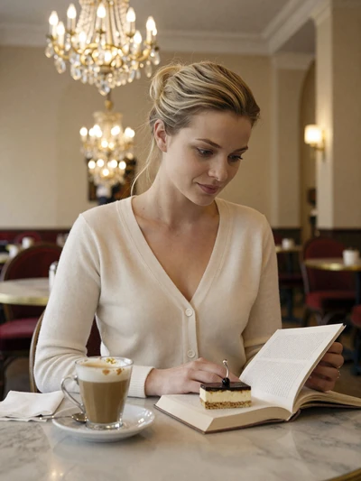Austrian woman enjoying coffee and Sachertorte at a traditional Viennese coffeehouse