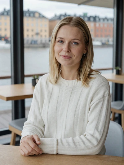 Elsa, 31, Swedish woman at a Stockholm waterfront cafe open to international dating