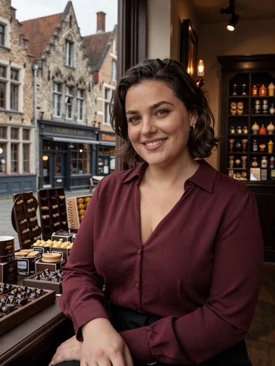 Charlotte, 33, Belgian woman with dark hair in a Bruges chocolate shop looking for a partner