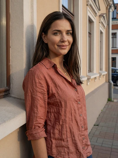Daina, 33, Latvian woman with dark hair near Art Nouveau architecture in Riga