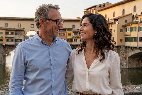 Robert from Austin and Chiara from Florence - Thebridesblog success story couple at Ponte Vecchio